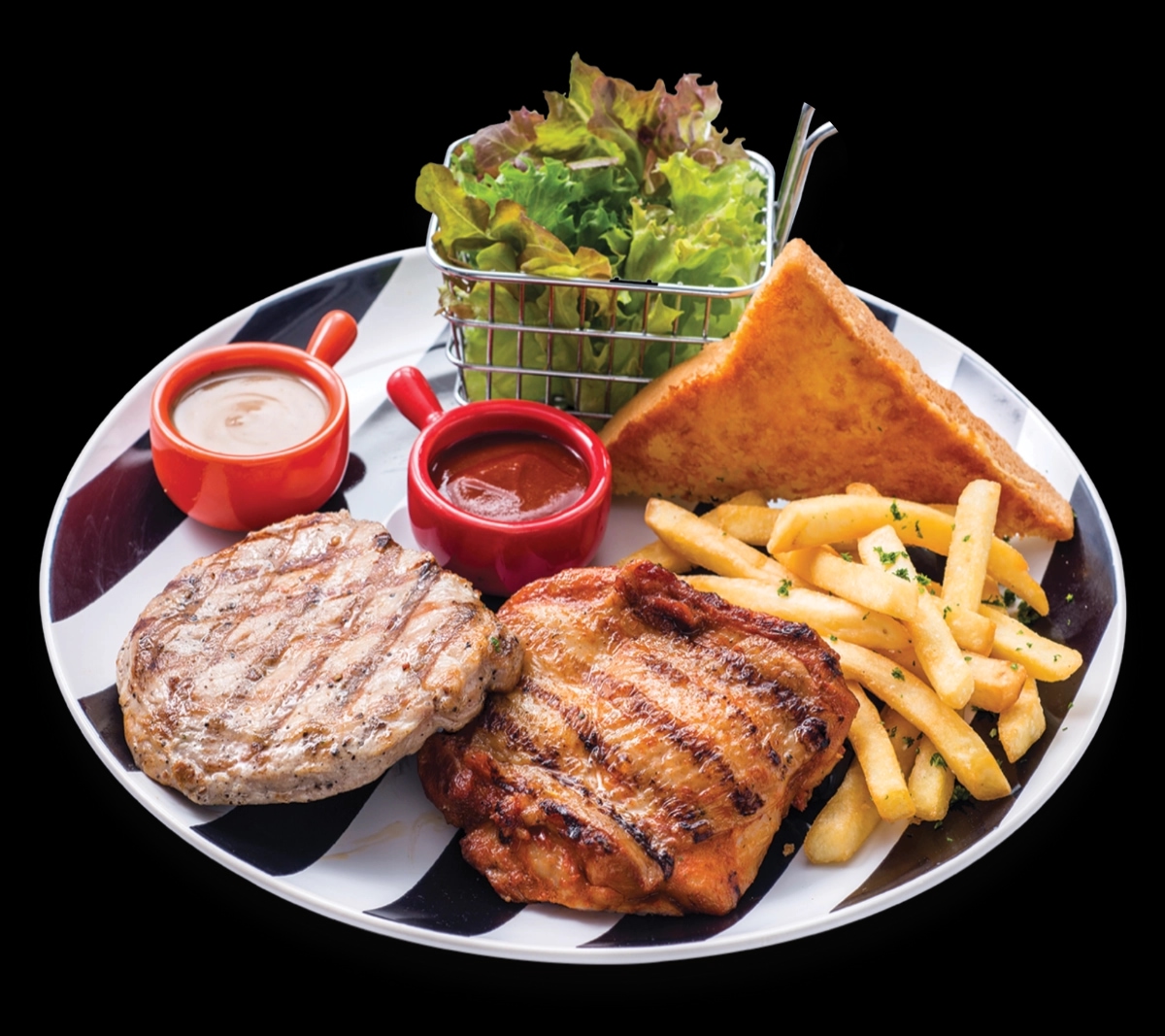 Combi H: สไปซี่ชิกเก้นสเต็ก + พอร์คลอยน์สเต็ก